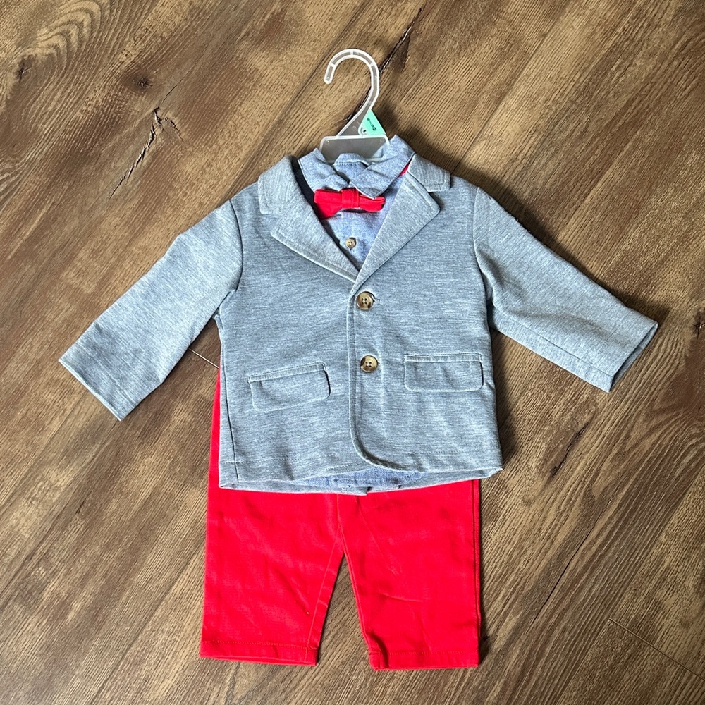 Wonder Nation 4pc Gray Blazer with Red Pants Baby Outfit